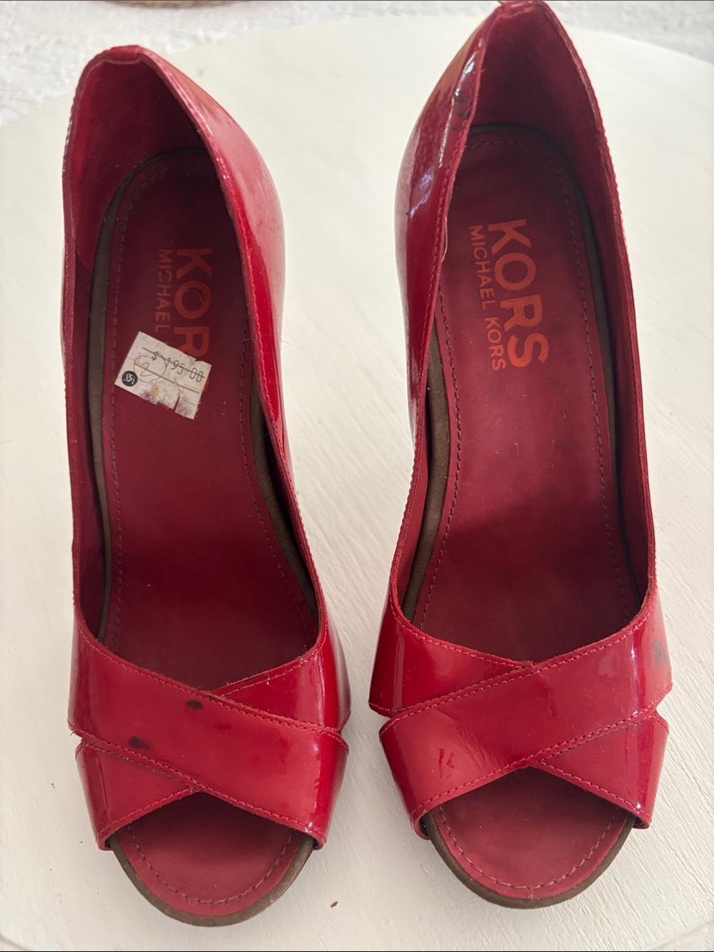 MICHAEL KORS Red Patent Peep-Toe Heels